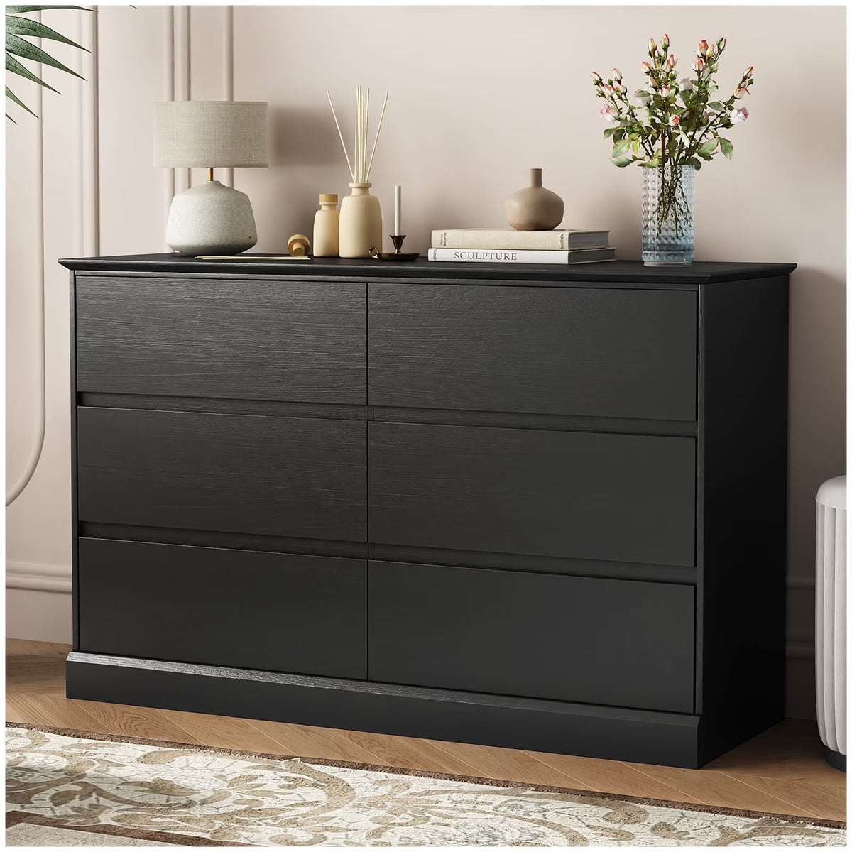 2026 NewWhite Dressers Bedroom Dresser 6 Drawer Storage Chest of Drawers Double Dresser Storage Side Cabinet Room Furniture for Bedroom Living Room