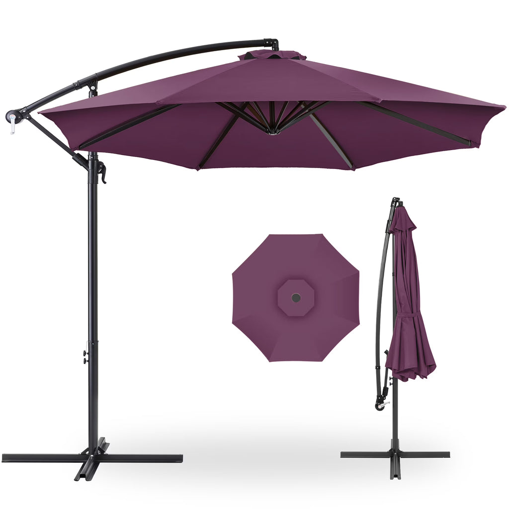 2026 NewBest Choice Products 10ft Offset Hanging Outdoor Market Patio Umbrella w/ Easy Tilt Adjustment - Tan