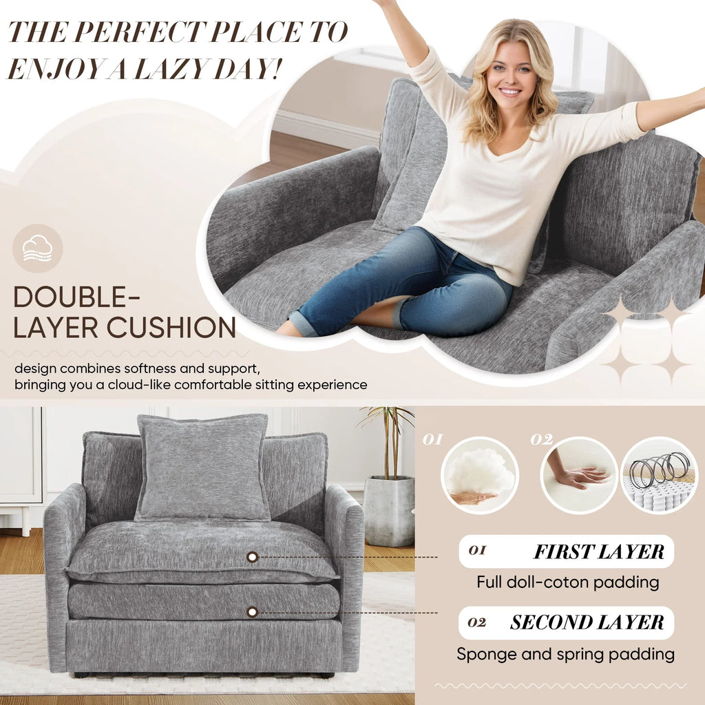 2026 NewMuumblus Oversized Lounge Chair with Ottoman, Cloud Accent Armchair for Living Room, Beige Chenille