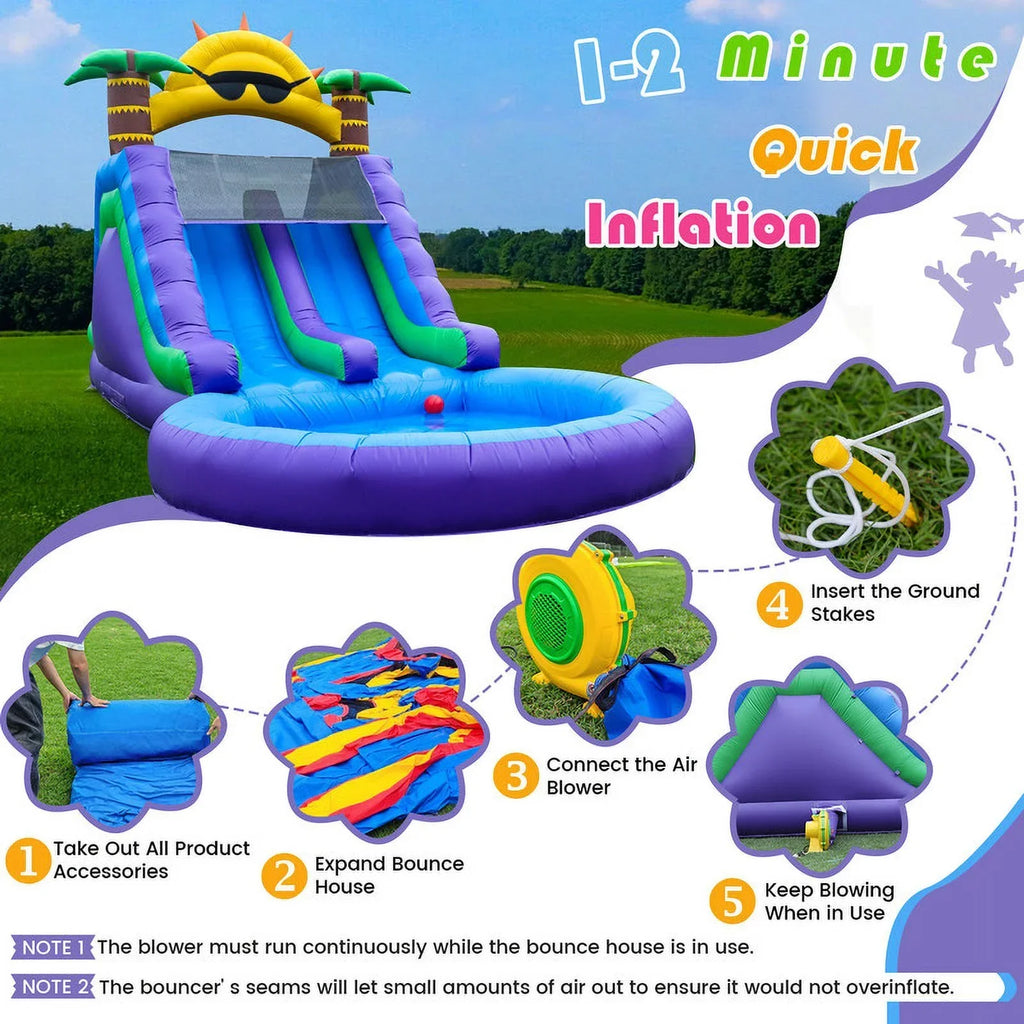 2026 NewRelunch 26FT Inflatable Double Water Slide for Kids & Adults, PVC Inflatable Water Park with Blower, Giant Splash Pool for Backyard & Outdoor Fun, 26'L x 12'W x 14'H