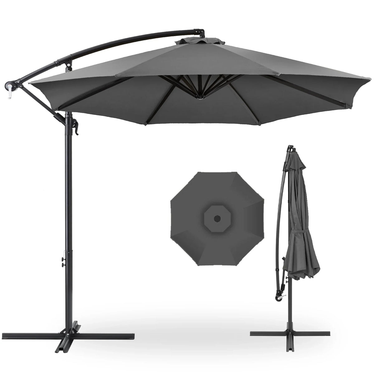 2026 NewBest Choice Products 10ft Offset Hanging Outdoor Market Patio Umbrella w/ Easy Tilt Adjustment - Tan