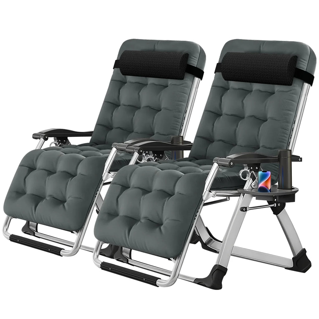 2026 NewNAIZEA 2 Pack Zero Gravity Chair, Foldable Portable Lawn Recliner with Cushion, Headrest, Cup Holder, Black