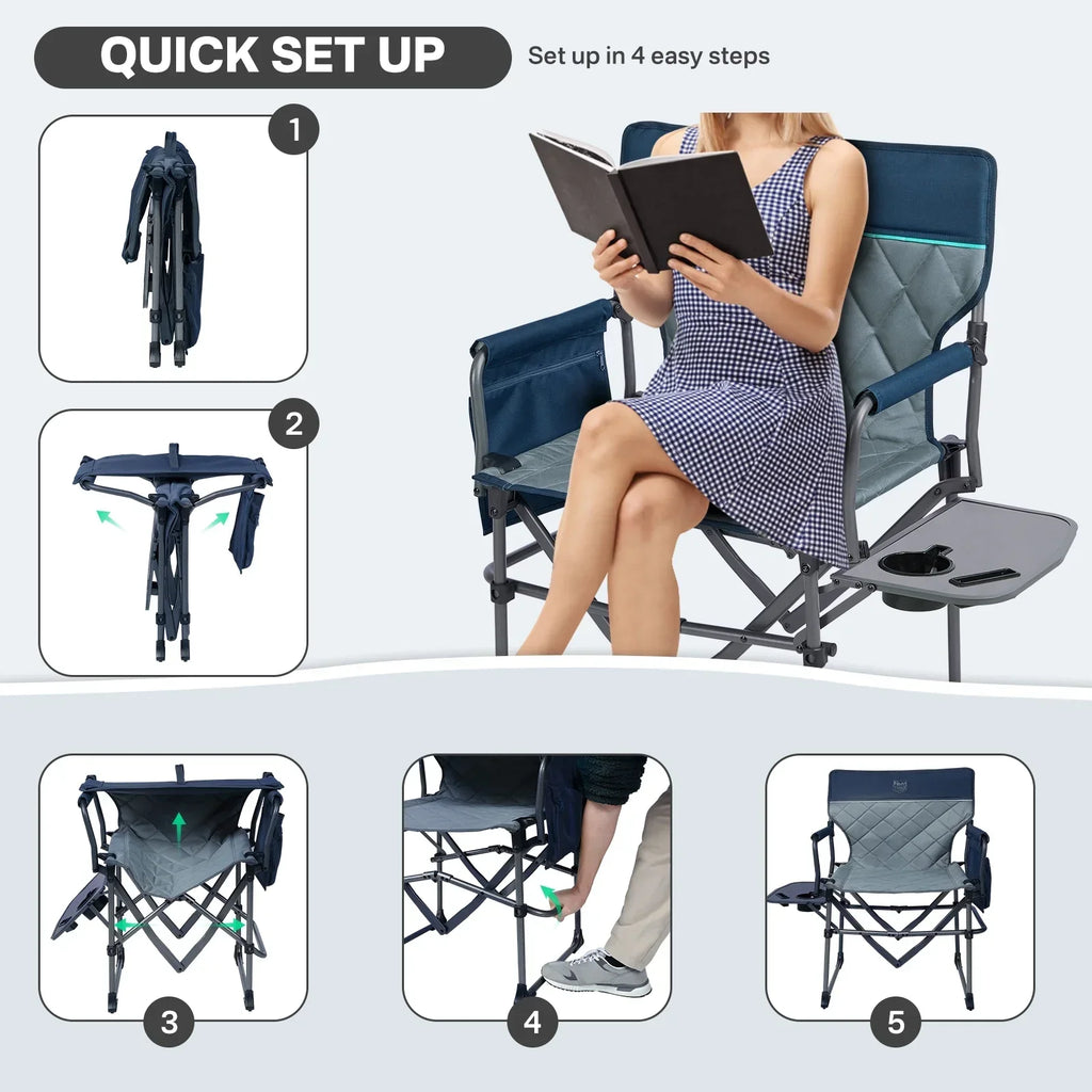 2026 NewTIMBER RIDGE Portable Director Chair, Heavy Duty Camping Folding Chair with Compact Size with Side Pocket and Side Table, Support 400 lbs, Grey