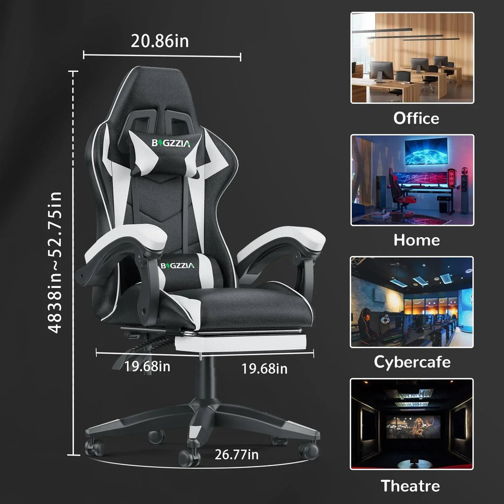 2026 NewBigzzia Gaming Chair Office Chair, Ergonomic Game Chair with Height Adjustable Headrest and Lumbar Support for Adults Teens, Black & White