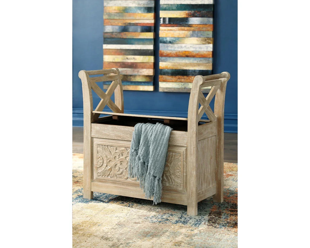 2026 NewSignature Design by Ashley Casual Fossil Ridge Accent Bench Whitewash