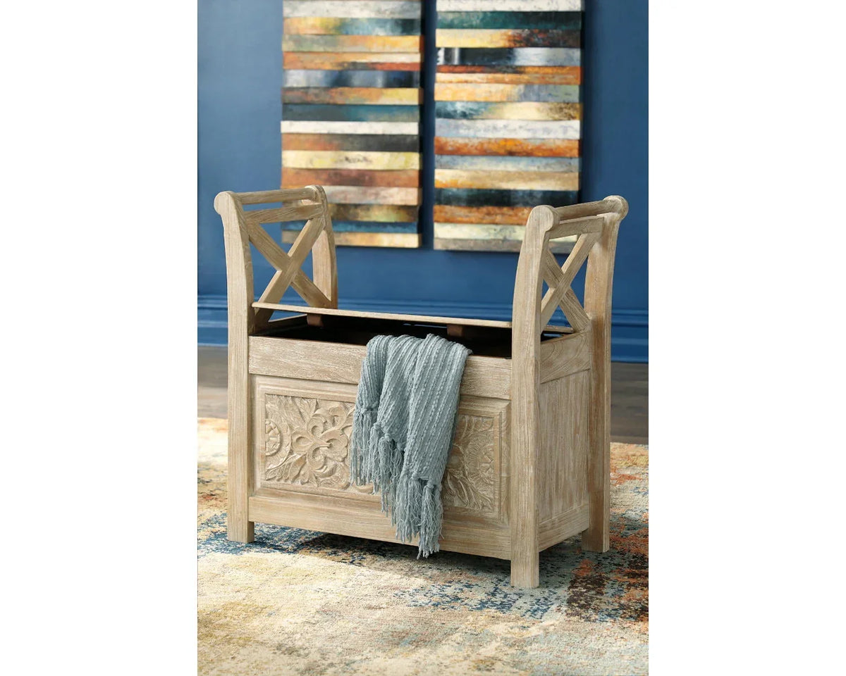 2026 NewSignature Design by Ashley Casual Fossil Ridge Accent Bench Whitewash