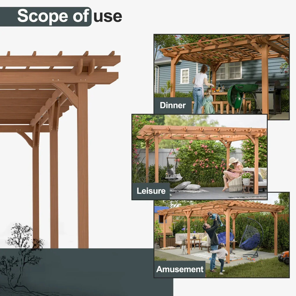 2026 New12 x 10 FT Outdoor Pergola, Wooden Pergola Gazebo with Climbing Plant Support and Waterproof, for Patio Porch Garden Backyard, Brown