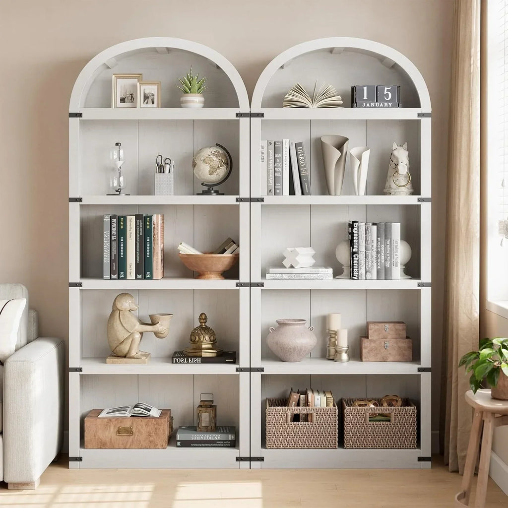2026 NewBookcase 5 Shelf Arched Bookshelf 71.65in Tall Bookcase Farmhouse Display Storage Rack Wooden Bookshelves for Home Office, Living Room(white)
