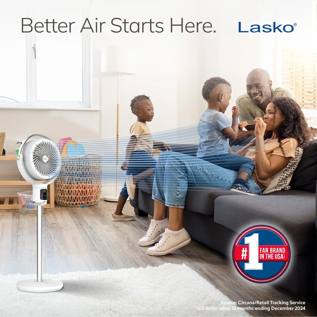 2026 NewLasko Whirlwind 7" 24-Speed Orbital Motion 25ft/s Airflow Remote Control Pedestal Fan, APDC301