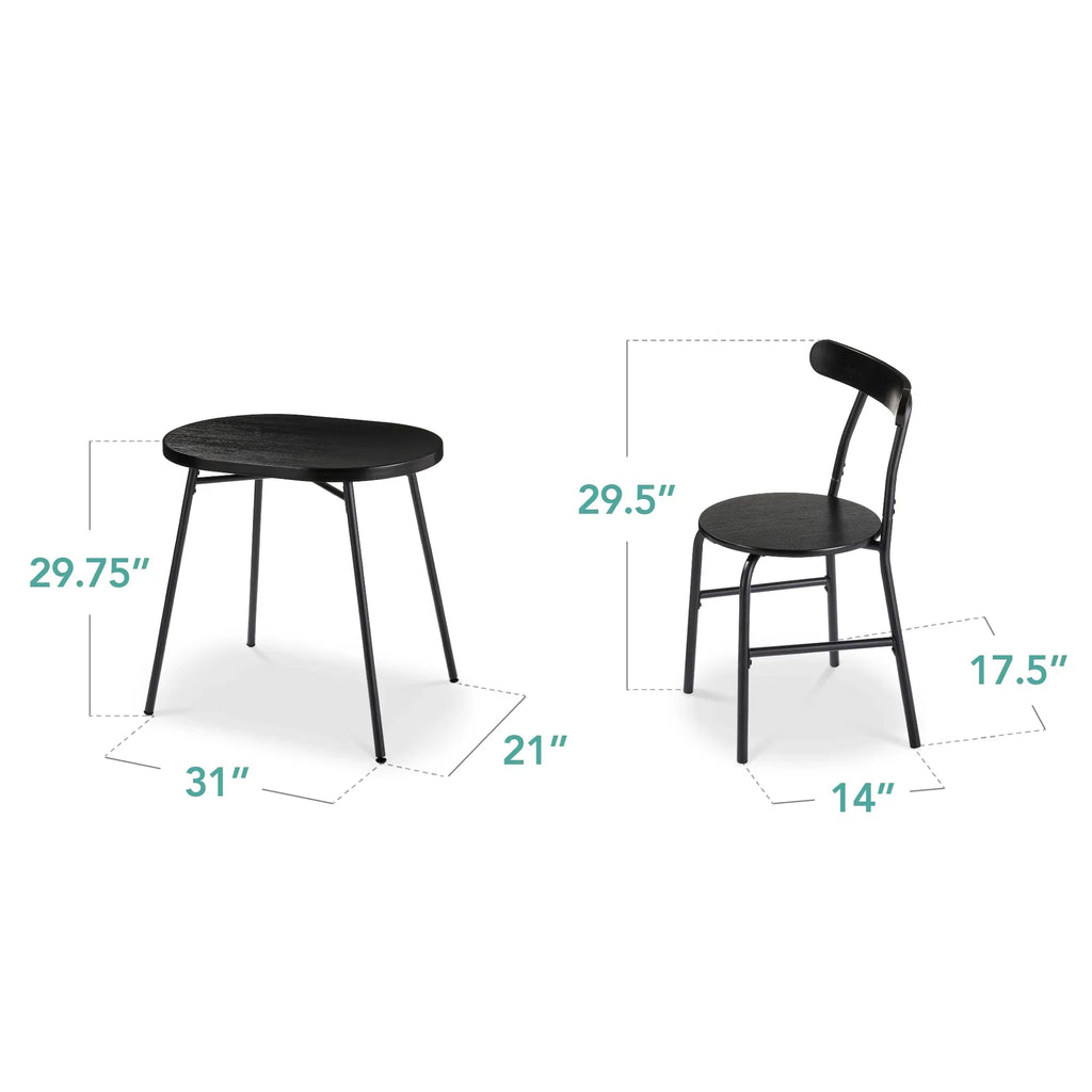 2026 NewBest Choice Products 3-Piece Modern Oval Dining Table Set, Small Kitchen Dinette w/ 2 Chairs - Black/Black