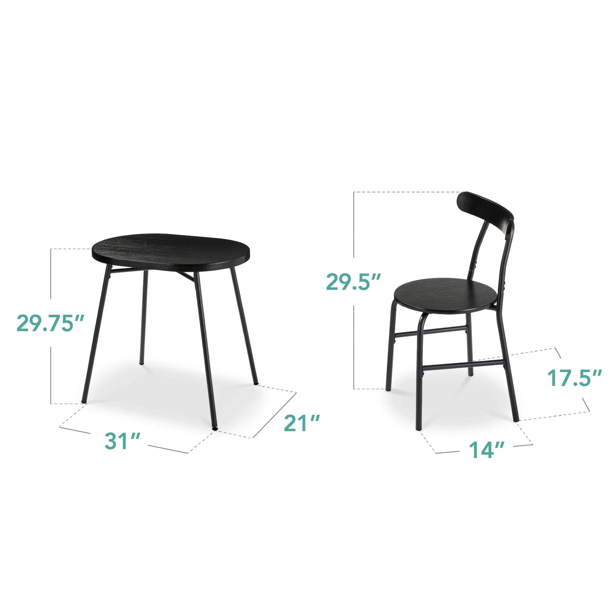 2026 NewBest Choice Products 3-Piece Modern Oval Dining Table Set, Small Kitchen Dinette w/ 2 Chairs - Black/Black