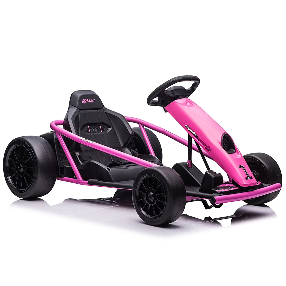 2026 NewSimzone Go Kart for Kids 24V Battery 300WX2 Motors Pedal On Foot Go Cart 8MPH High Speed Drifting Car with Slow Start Function Music Elastic Durable Tires, Blue