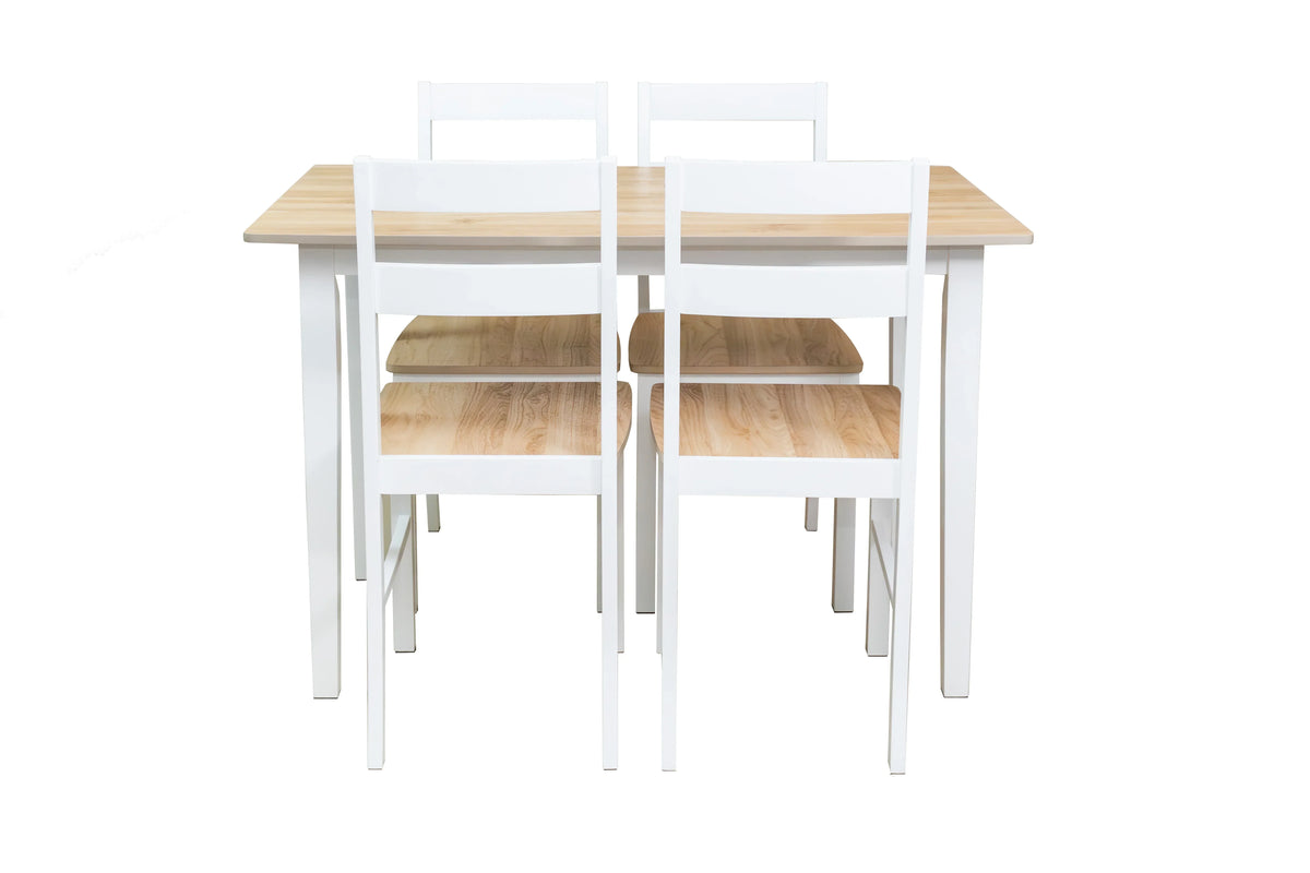 2026 NewMainstays 5-Piece Dining Set, 1 Table and 4 Chairs, White, MDF and Rubberwood, Indoor, 46" L x 29" W x 30" H Table