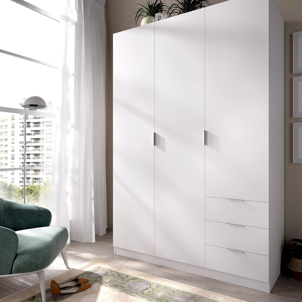 2026 DEKIT GRUPO RIMOBEL Armario Ropero 3 Puertas Y 3 Cajones - Blanco - 121X184X52 Cm