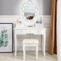 2026 NewKtaxon Vanity Table 10 LED Lights, 5 Drawers Makeup Dressing Desk with Cushioned Stool Set,Bedroom Vanities Set White
