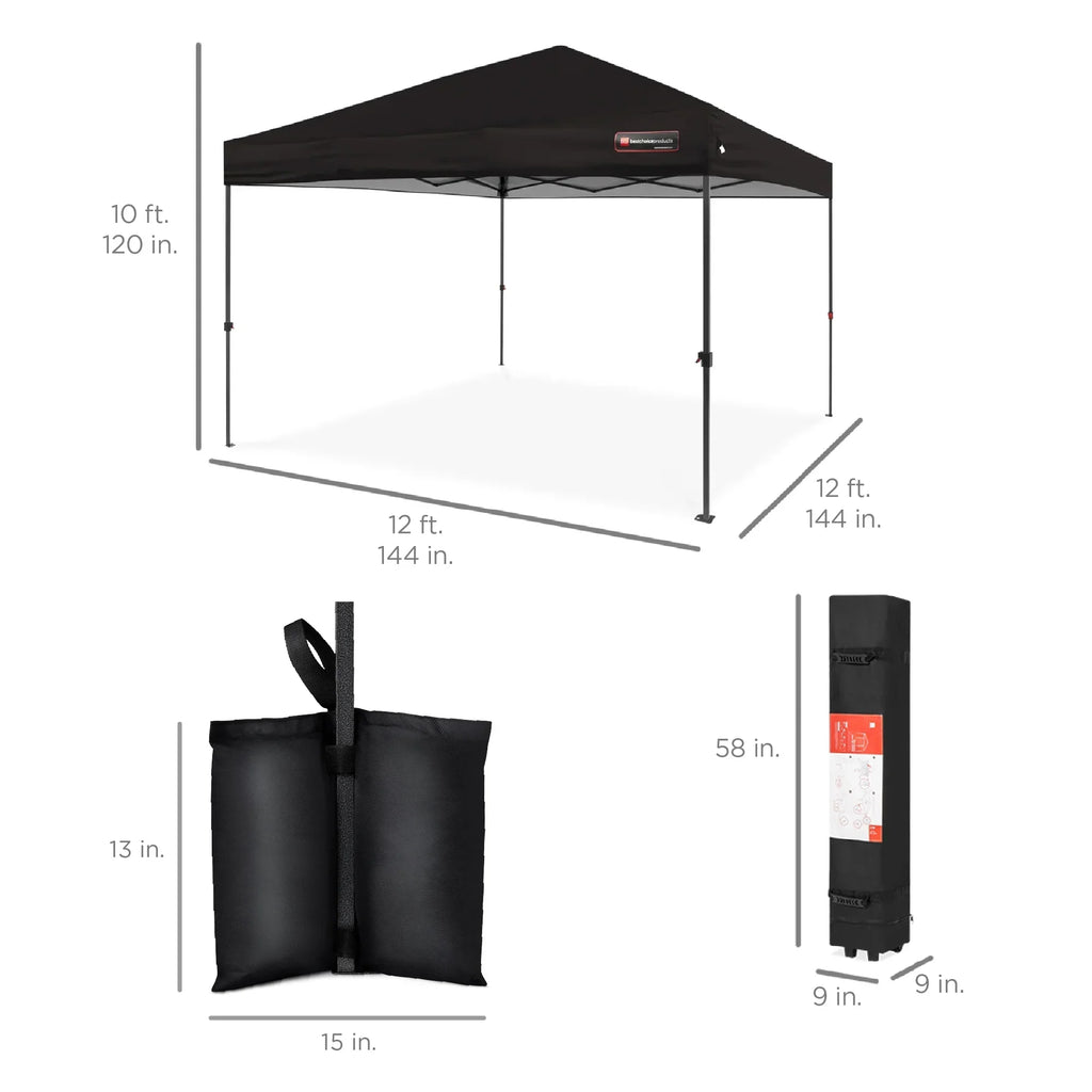 2026 NewBest Choice Products 12x12ft Easy Setup Pop Up Canopy w/ 1-Button Setup, Wheeled Case, 4 Weight Bags - Navy Blue