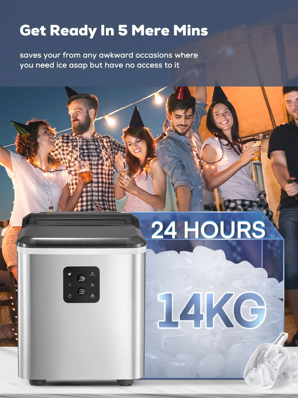 2026 NewFOHERE Ice Maker Countertop 2 Sizes, 28lbs in 24h, 9 Bullet Ice in 6M, Selfclean, Stainless Steel