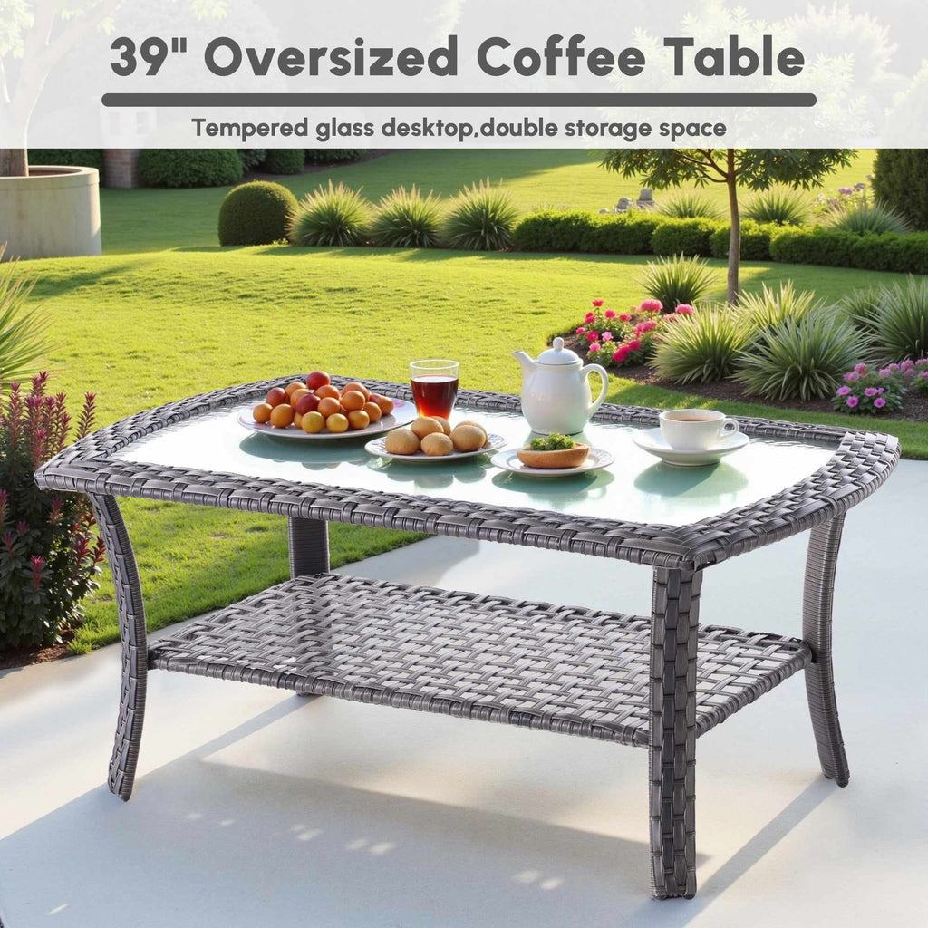 2026 NewOvios 5 Pieces Outdoor Patio Furniture Set High Back All Weather Wicker Conversation Set with Swivel Chairs & Coffee Table, Dark Gray