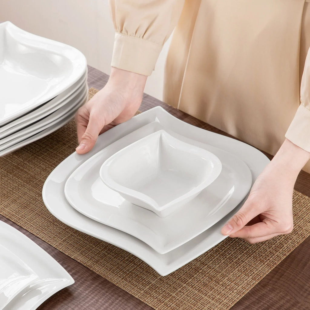 2026 Newvancasso 36 pcs Dinnerware Sets, Plates and Bowls Set for 6, Porcelain Dinner Set, Marble Gray