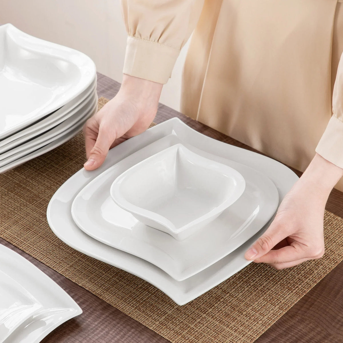 2026 Newvancasso 36 pcs Dinnerware Sets, Plates and Bowls Set for 6, Porcelain Dinner Set, Marble Gray