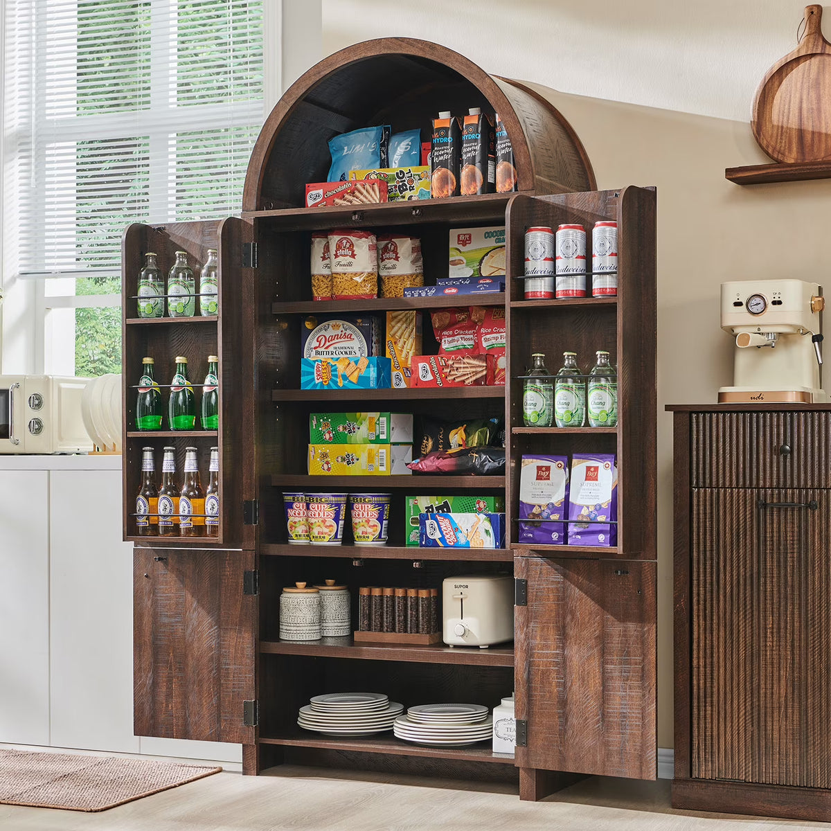 2026 NewIFGET 71" Tall Arched Kitchen Pantry Storage Cabinet, Large Storage Cabinet with Adjustable Shelves, Pantry Cabinet for Kitchen, Dining Room