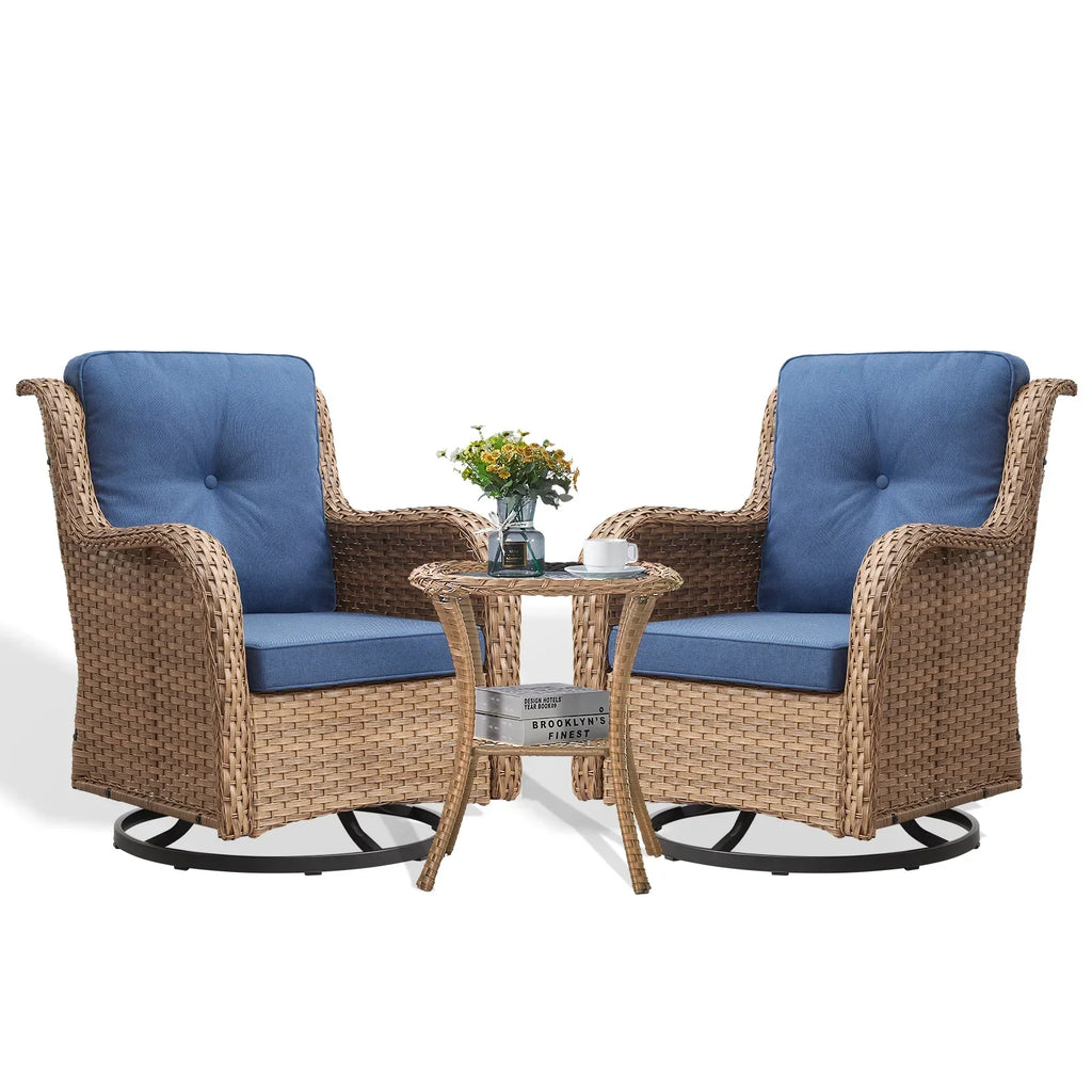 2026 NewPOCASSY 3 Piece Patio Set Outdoor Wicker Glider Rocking and Swivel Chairs with Cushions