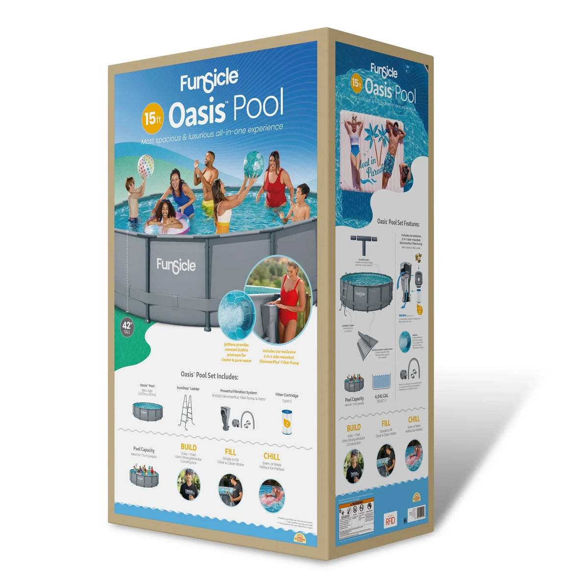2026 NewFunsicle 15ft Oasis Round Above Ground Metal Frame Swimming Pool, Includes SkimmerPlus Pump, Age 6 & up