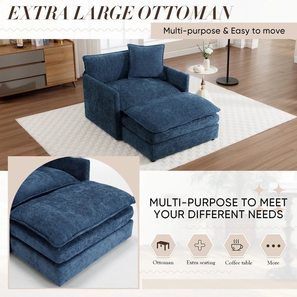 2026 NewMuumblus Oversized Lounge Chair with Ottoman, Cloud Accent Armchair for Living Room, Beige Chenille