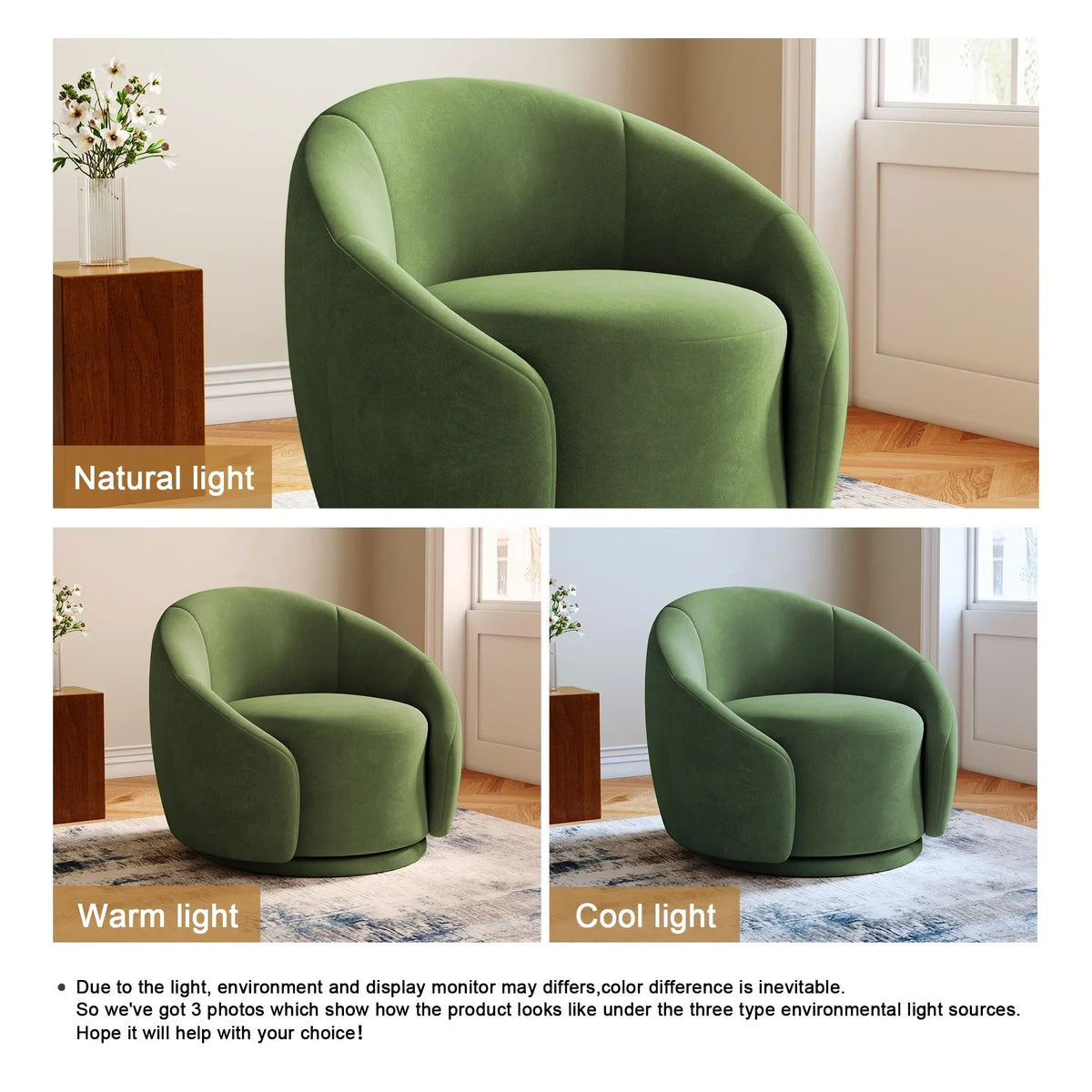 2026 New360" Swivel Accent Chair for Living Room, Boucle Barrel Armchair Single Sofa Chair Reading Chair, Sage Green