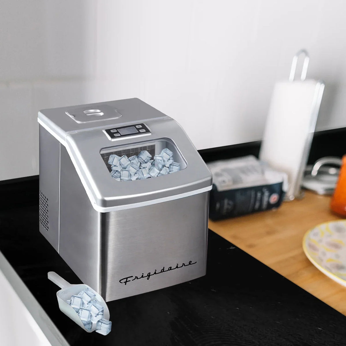 2026 NewFrigidaire 40lbs. Countertop Clear Square Ice Maker - Stainless Steel