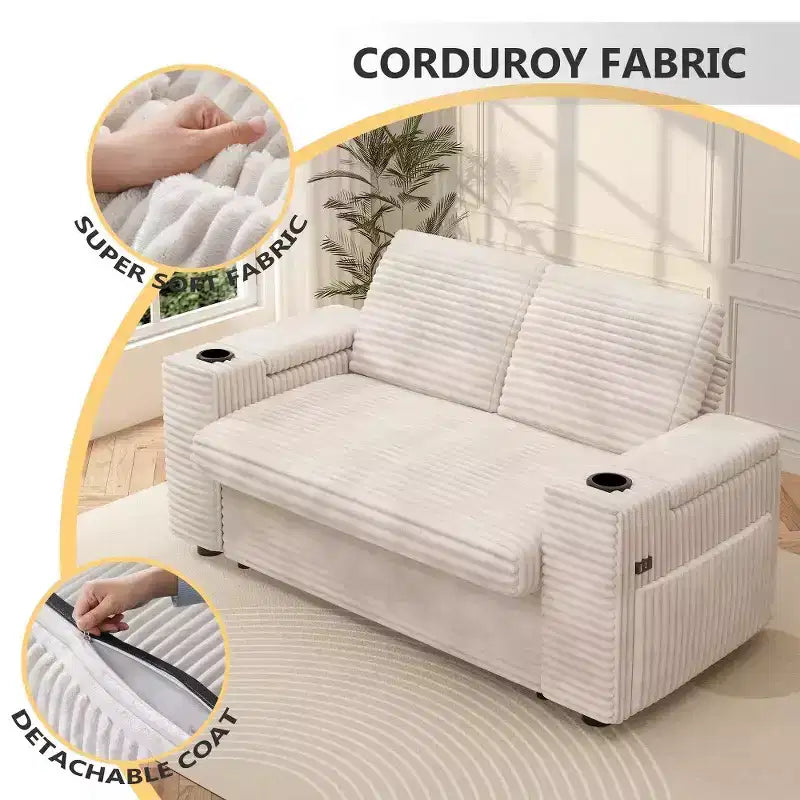 2026 Dyonery Sofá cama 4 en 1 de 65,5" con respaldos ajustables, carga USB/Type-C, portavasos y bolsillos, verde