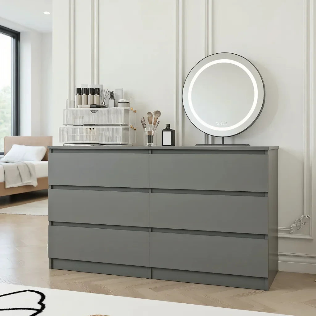 2026 NewKadyn Modern 6 Drawer Dresser Wood Cabinet,Dresser for Bedroom, Kitchen Storage Cabinet with Drawers, Chest of Drawers(Black)