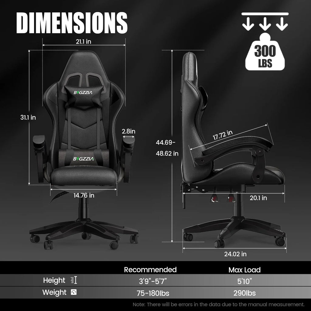 2026 NewBigzzia Gaming Chair Office Chair, Ergonomic Game Chair with Height Adjustable Headrest and Lumbar Support for Adults Teens, Black & White