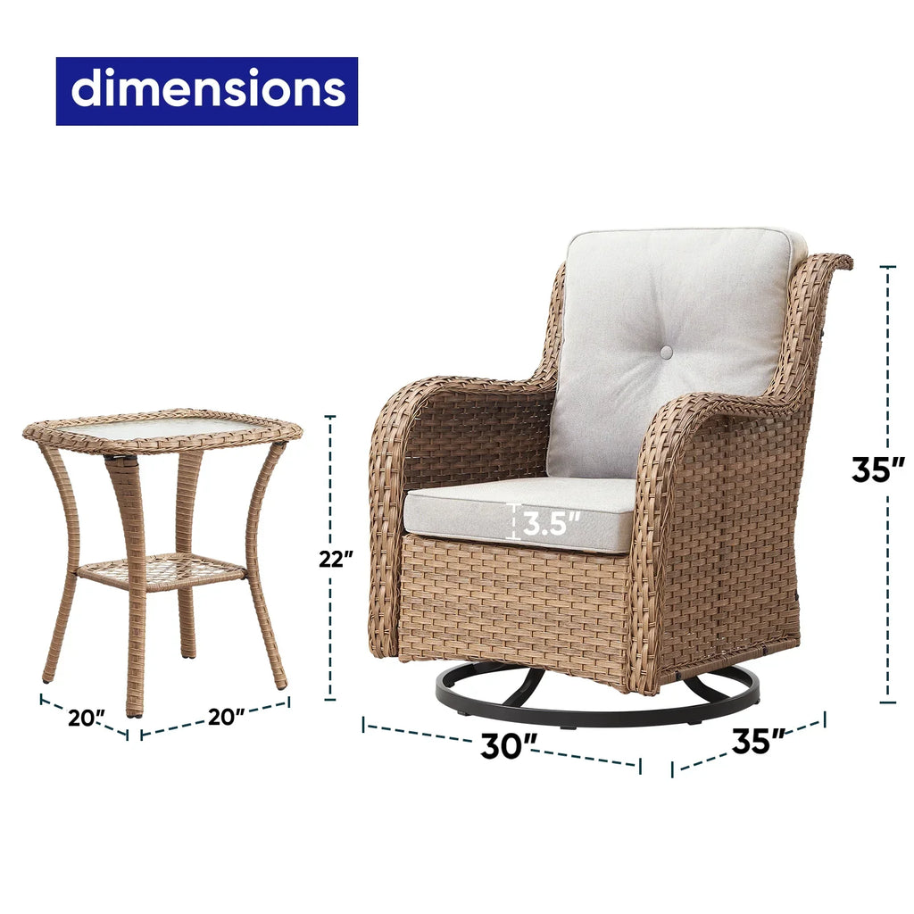 2026 NewPOCASSY 3 Piece Patio Set Outdoor Wicker Glider Rocking and Swivel Chairs with Cushions