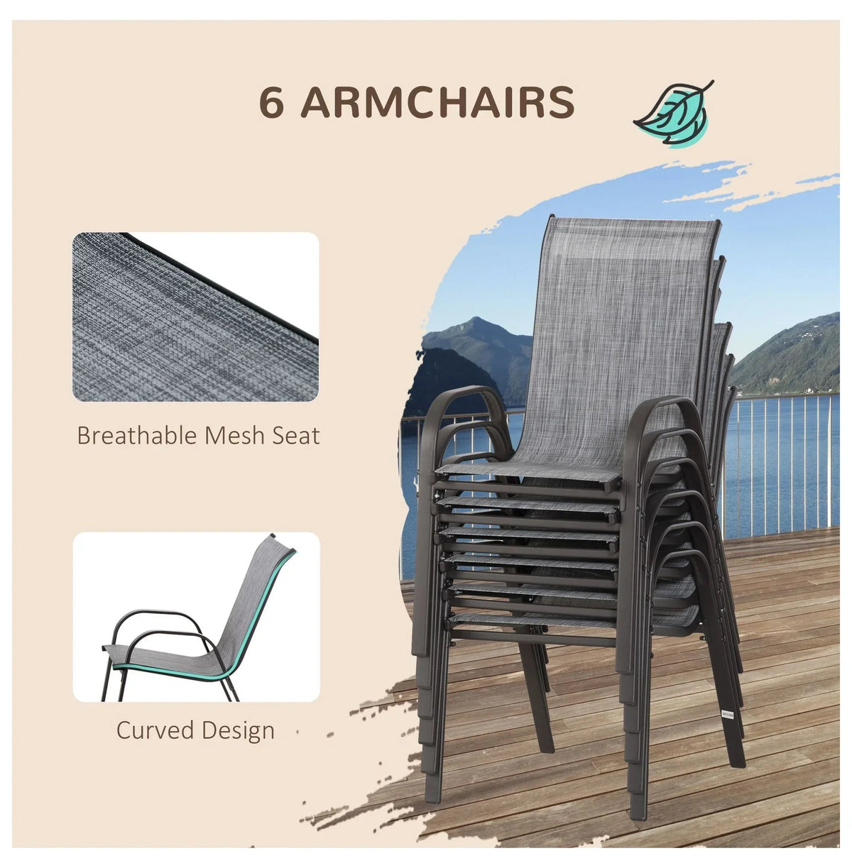 2026 New8-Piece Outdoor Dining Set with Umbrella, Patio Table and Chairs, Fast-Dry Fabric, 6 Chairs, Grey