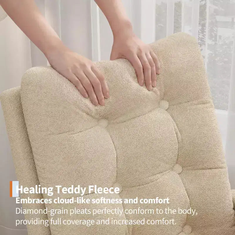 2026 Sillón mecedora deslizante tapizado con bolsillo lateral, estructura de madera, 1 plaza