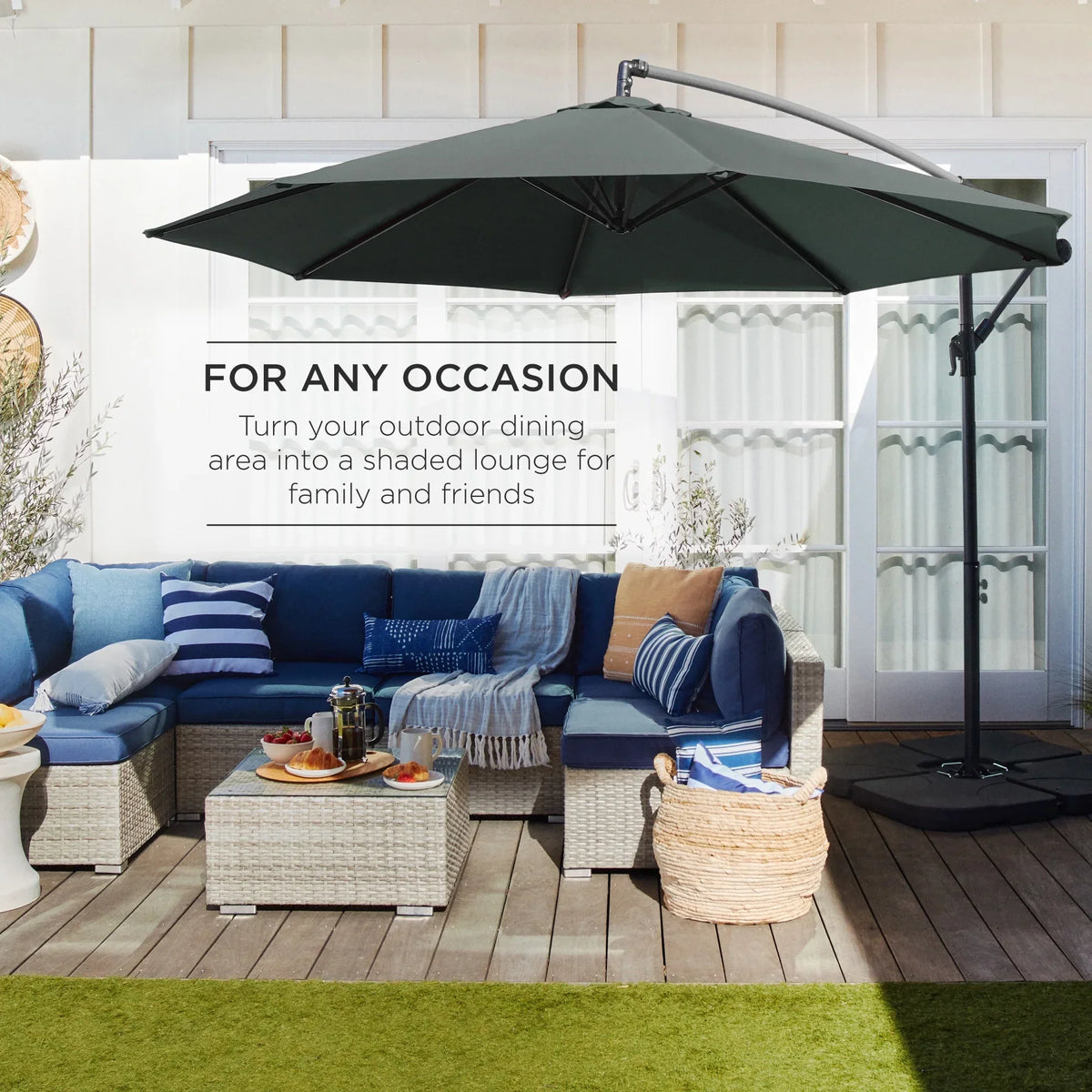 2026 NewBest Choice Products 10ft Offset Hanging Outdoor Market Patio Umbrella w/ Easy Tilt Adjustment - Tan