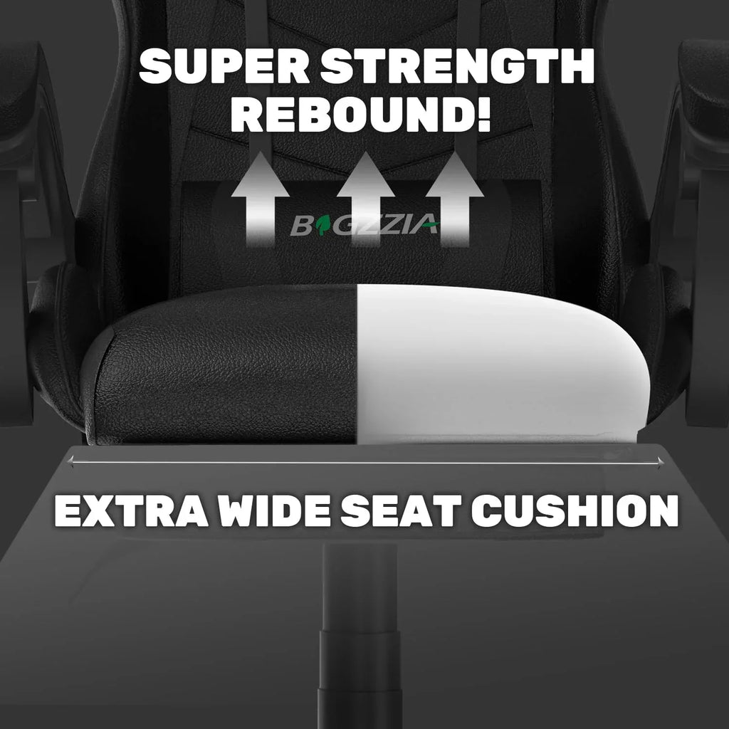 2026 NewBigzzia Gaming Chair Office Chair, Ergonomic Game Chair with Height Adjustable Headrest and Lumbar Support for Adults Teens, Black & White