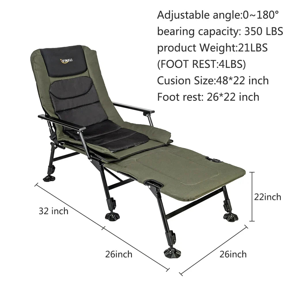 2026 NewVINGLI Oversized Fishing Chair with Footrest Support 440 lbs 160° Adjustable Backrest, Black & Army Green