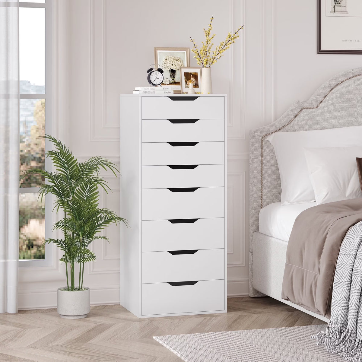 2026 NewHomfa Vertical 8 Drawer Dresser, 44.5""H Modern Drawers Dresser for Bedroom Living Room, White