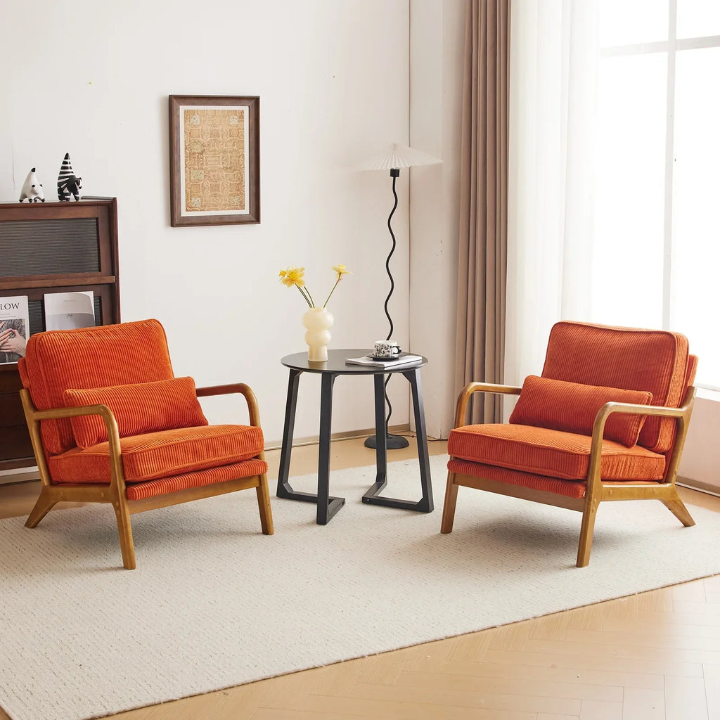 2026 NewKtaxon Accent Chair Corduroy Upholstered Armchair, Reading Club Chair with Pillow and Solid Wood Frame for Living Room Bedroom Furniture Off White