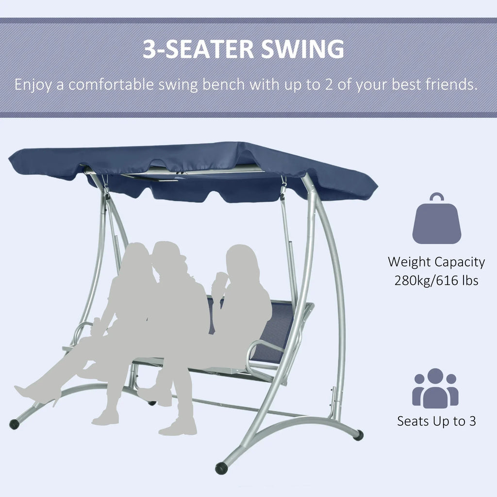 2026 NewOutsunny 3 Person Patio Swing Seats, Porch Swing with Stand & Adjustable Canopy, Heavy Duty Outdoor Swing Chair Bench for Adults, Black