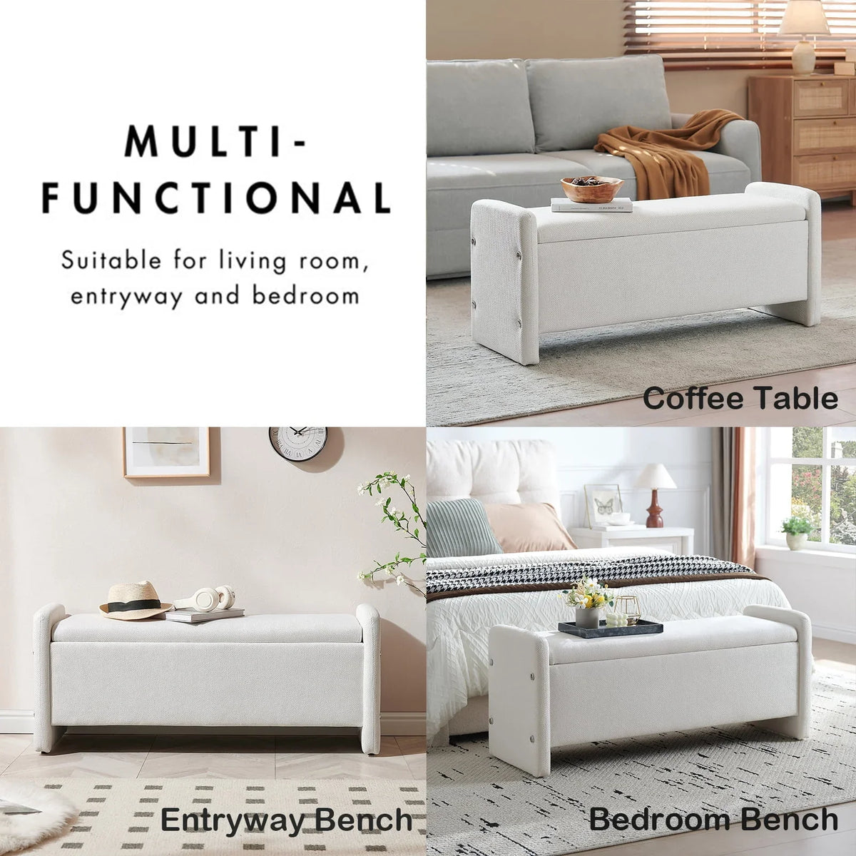 2026 NewPinmoco 44" Storage Ottoman Bench, Upholstered Entryway Bench with Storage End of Bed Bench for Bedroom& Living Room, Corduroy Gray