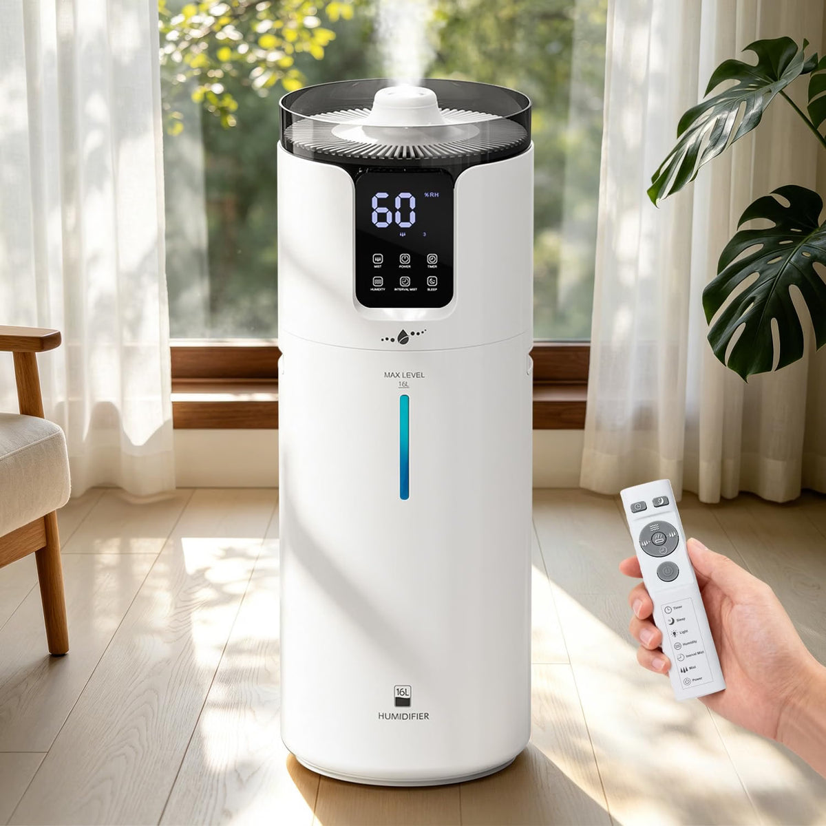 2026 Humidificador de habitación grande de 16 L/4.2 galones – Humidificador Lacidoll para toda la casa para el hogar 1500 pies cuadrados, humidificadores ultrasónicos de niebla fría para dormitorio con