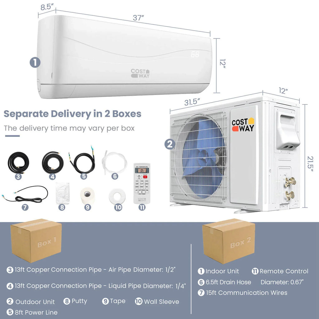 2026 NewCostway 18000 BTU Mini Split Air Conditioner & Heater 19 SEER2 1250 Sq. Ft Coverage