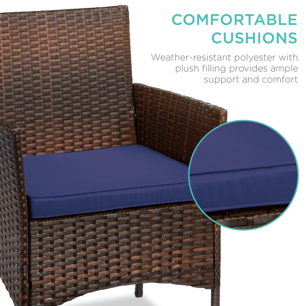 2026 NewBest Choice Products 3-Piece Outdoor Wicker Conversation Patio Bistro Set, w/ 2 Chairs, Table - Gray/Navy