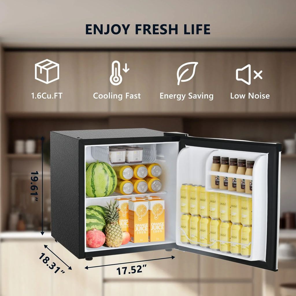 2026 NewSimzlife 1.6 Cu.ft Mini Fridge with Freezer, Single Door Mini Refrigerator, Black