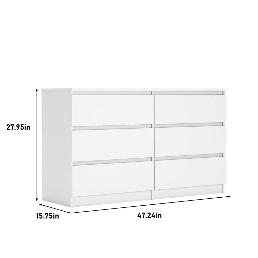 2026 NewKadyn Modern 6 Drawer Dresser Wood Cabinet,Dresser for Bedroom, Kitchen Storage Cabinet with Drawers, Chest of Drawers(Black)