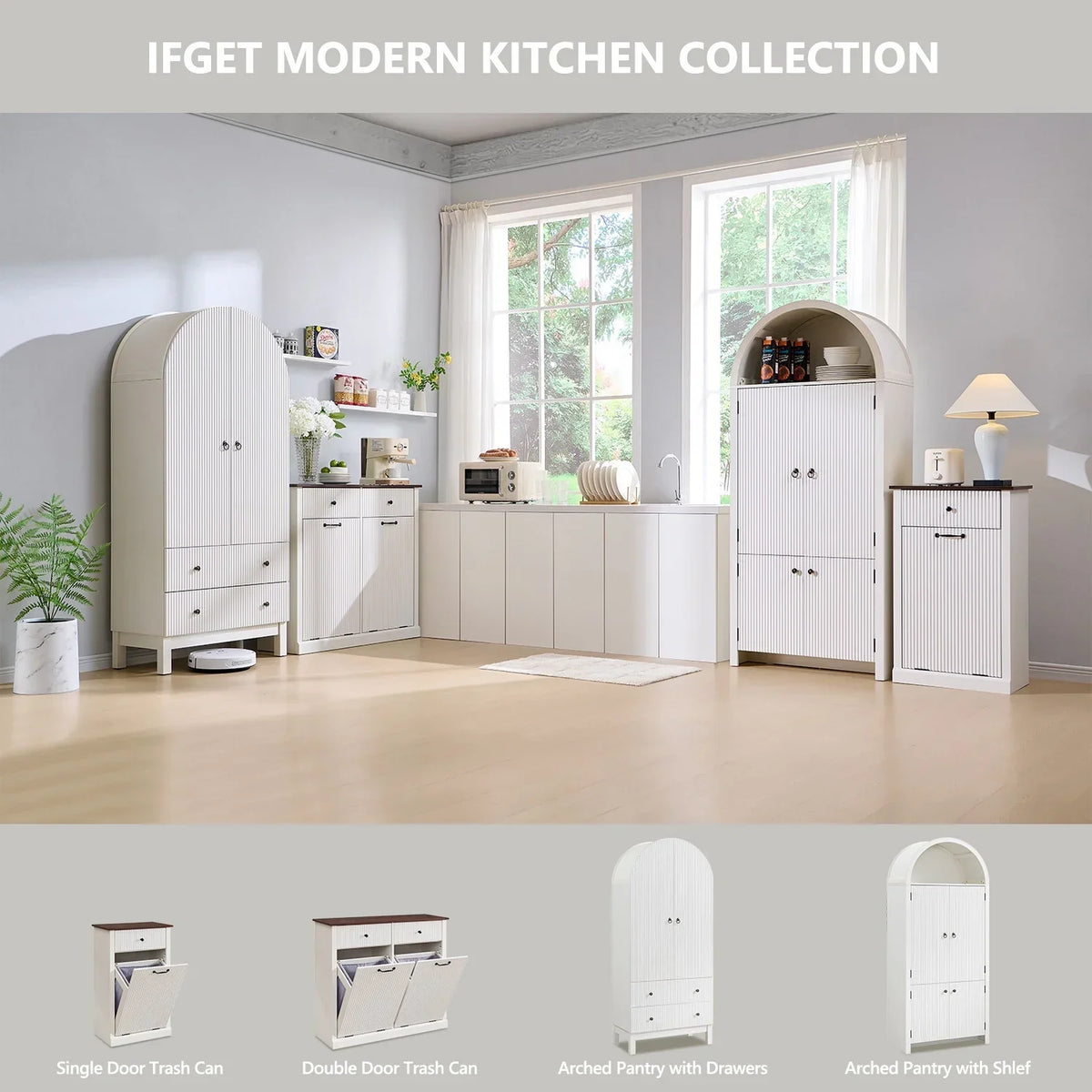 2026 NewIFGET 71" Tall Arched Kitchen Pantry Storage Cabinet, Large Storage Cabinet with Adjustable Shelves, Pantry Cabinet for Kitchen, Dining Room