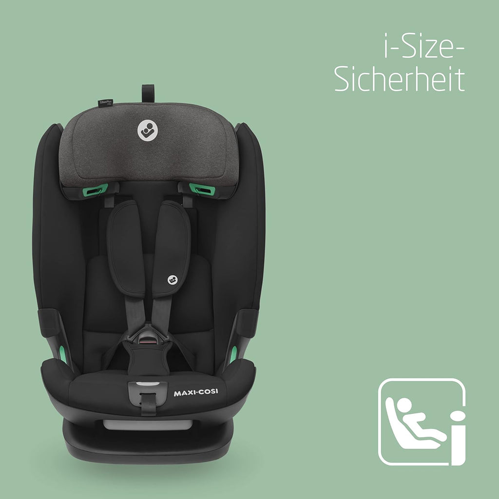 2026 Silla de coche convertible Maxi-Cosi Titan Plus i-Size, de 15 meses a 12 años (76-150 cm), protección contra impactos laterales G-CELL, 4 posiciones de reclinado, reposacabezas acolchado con espuma suave, color negro auténtico.